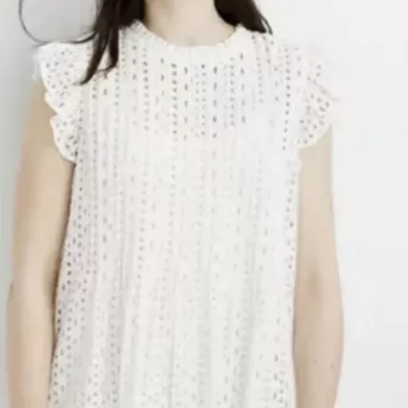 Madewell Women's White Floral Eyelet Pintuck Mini Dress AN137 - Picture 2 of 5